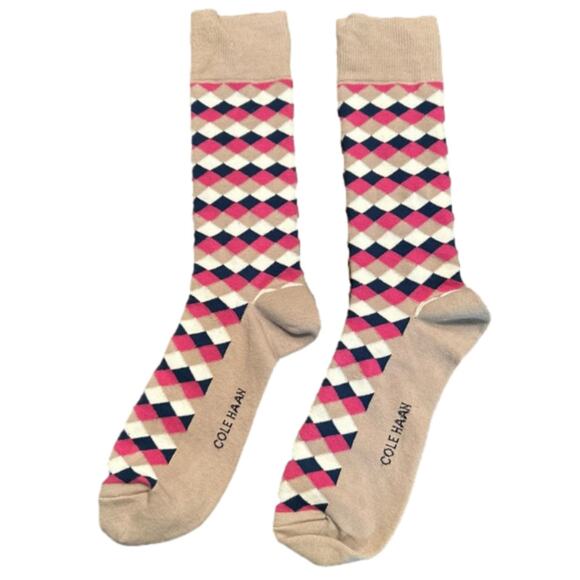 Cole Haan Womens Pink Tan Preppy Multicolor Dress Socks Soft Comfortable Sz 8-10 - Picture 1 of 7